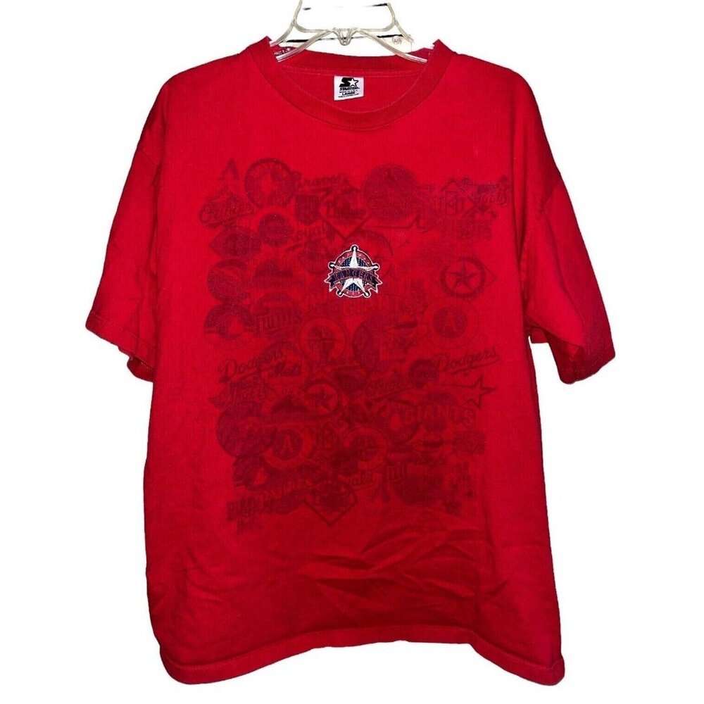 90s Red Men's Texas Rangers Star Baseball Starter TShirt Tee Design Teams LG USA